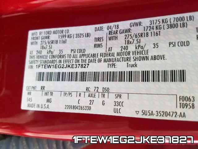 1FTEW1EG2JKE37827 фото 2