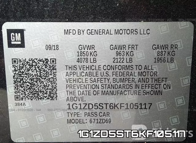 1G1ZD5ST6KF105117 фото 8