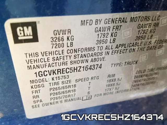 1GCVKREC5HZ164374 фото 2