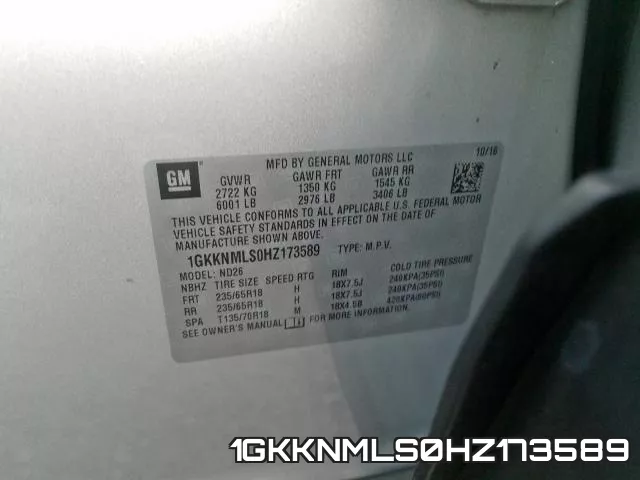 1GKKNMLS0HZ173589 фото 2