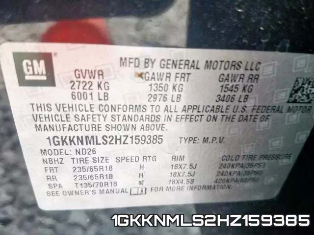 1GKKNMLS2HZ159385 фото 2