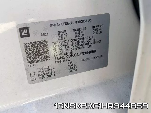 1GNSKBKC1HR344859 фото 2