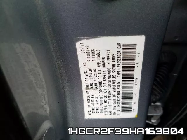 1HGCR2F39HA163804 фото 2