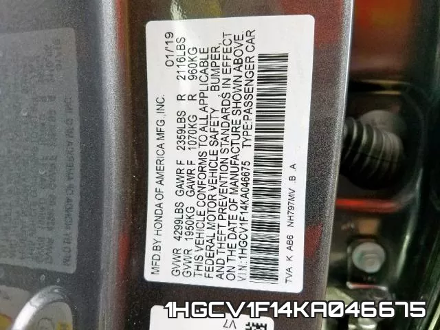 1HGCV1F14KA046675 фото 2