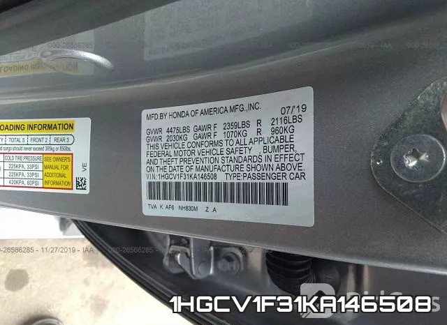 1HGCV1F31KA146508 фото 9