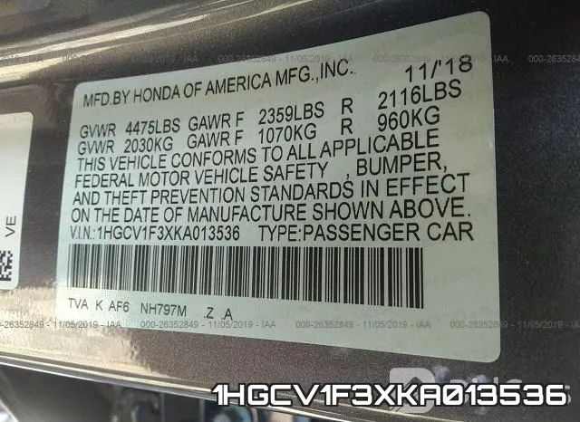 1HGCV1F3XKA013536 фото 10