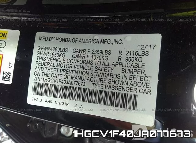 1HGCV1F40JA077673 фото 5