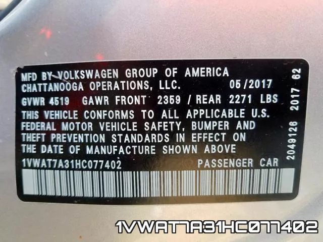 1VWAT7A31HC077402 фото 2
