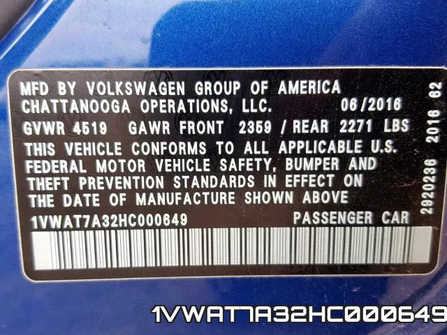 1VWAT7A32HC000649 фото 2