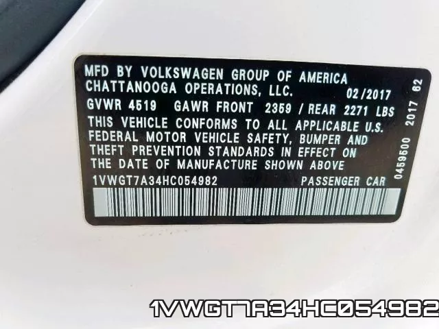 1VWGT7A34HC054982 фото 2