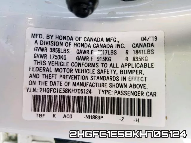 2HGFC1E58KH705124 фото 2