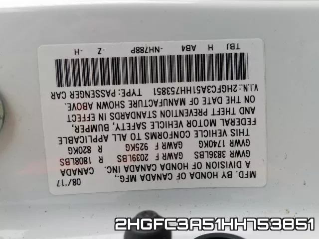 2HGFC3A51HH753851 фото 2
