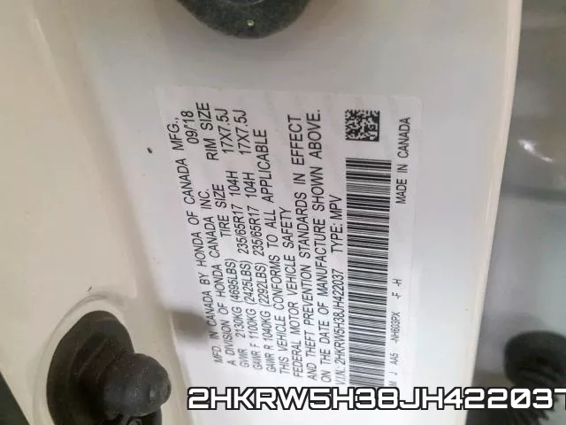 2HKRW5H38JH422037 фото 2