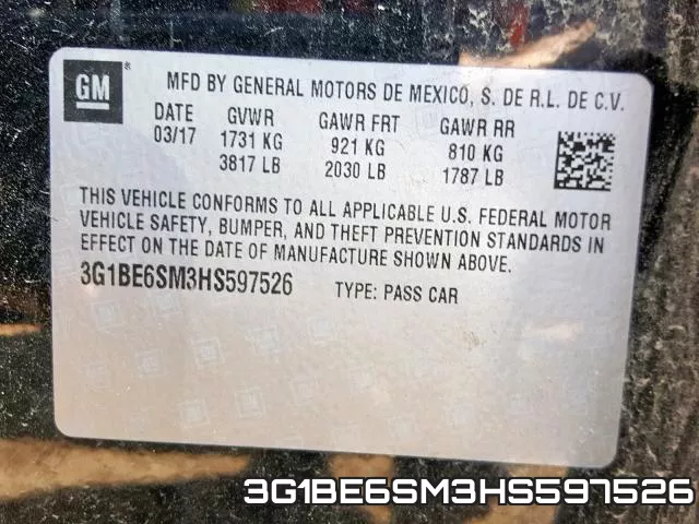 3G1BE6SM3HS597526 фото 2