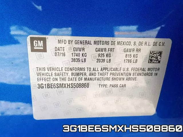 3G1BE6SMXHS508860 фото 2