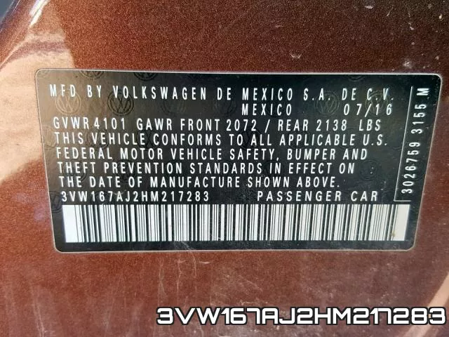 3VW167AJ2HM217283 фото 2