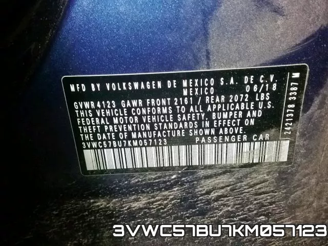 3VWC57BU7KM057123 фото 2