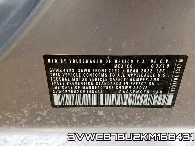 3VWCB7BU2KM168431 фото 2