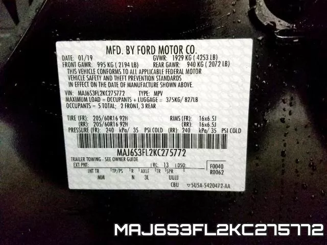 MAJ6S3FL2KC275772 фото 2