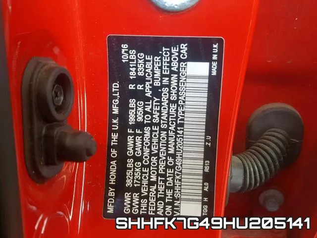 SHHFK7G49HU205141 фото 2