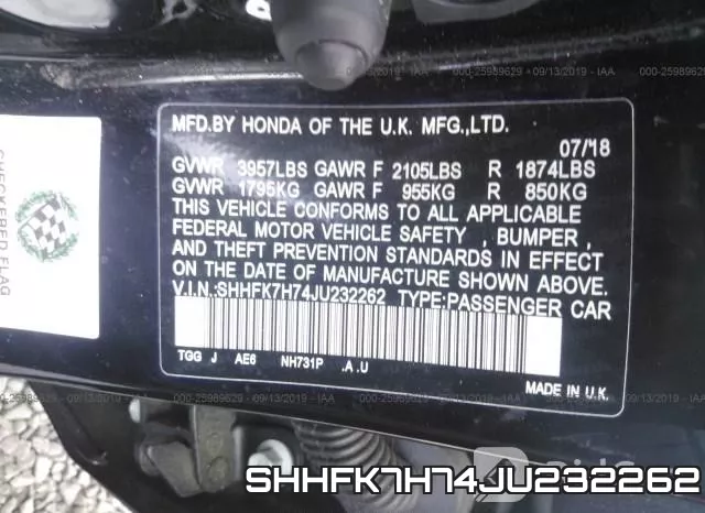 SHHFK7H74JU232262 фото 9