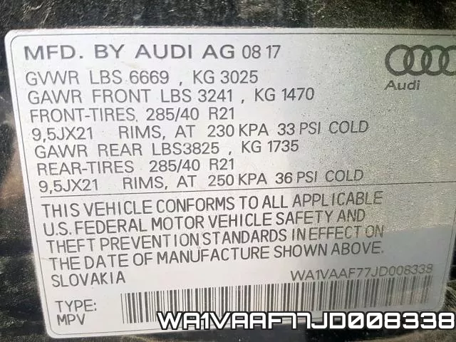WA1VAAF77JD008338 фото 2