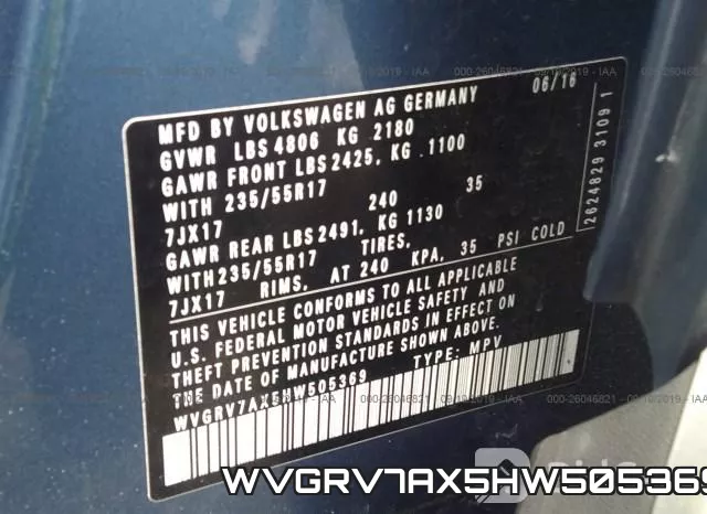 WVGRV7AX5HW505369 фото 10