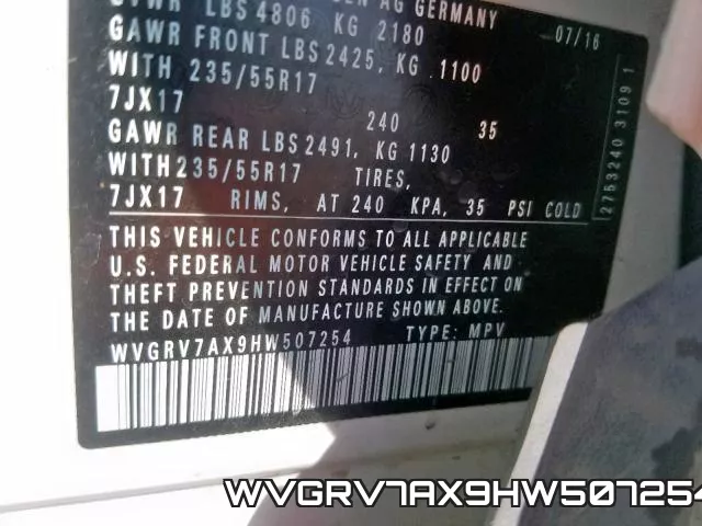 WVGRV7AX9HW507254 фото 2