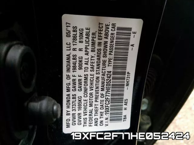 19XFC2F77HE052424 фото 2