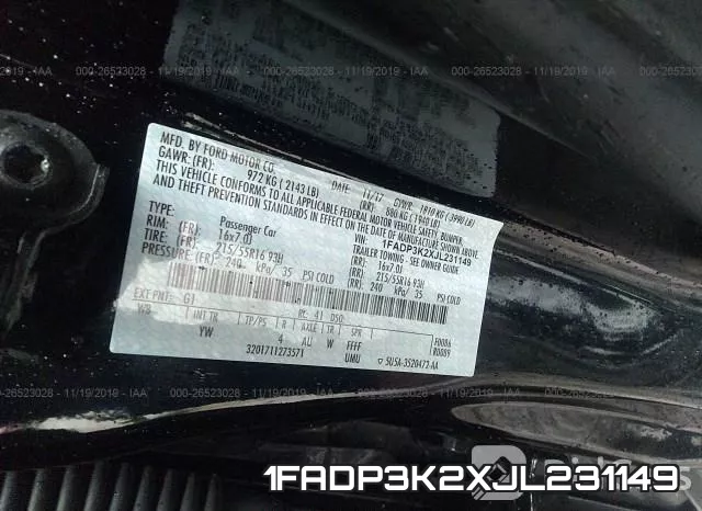 1FADP3K2XJL231149 фото 9
