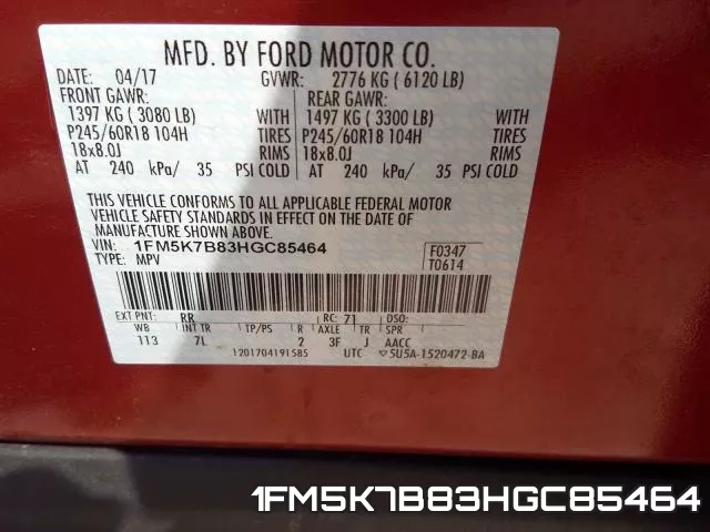 1FM5K7B83HGC85464 фото 2