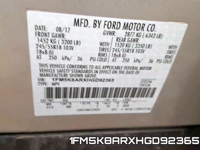 1FM5K8ARXHGD92365 фото 2