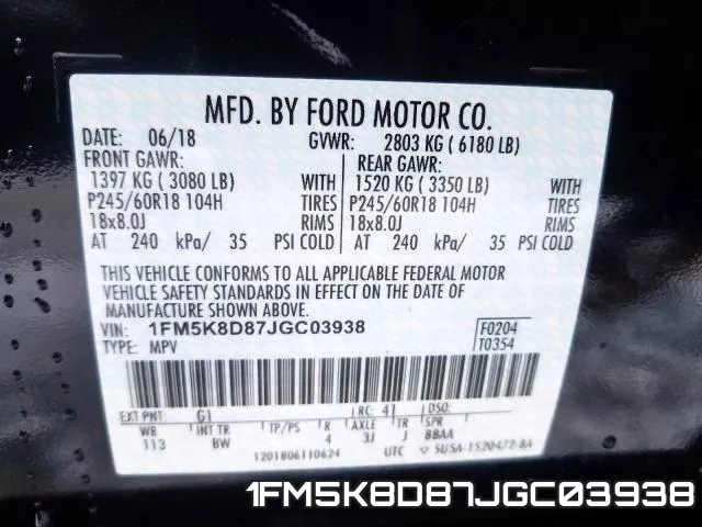 1FM5K8D87JGC03938 фото 2