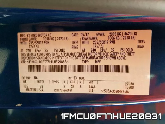 1FMCU0F77HUE20831 фото 2