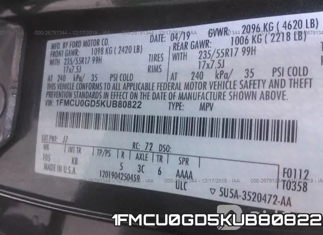 1FMCU0GD5KUB80822 фото 7