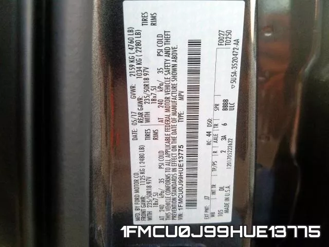 1FMCU0J99HUE13775 фото 2