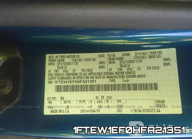 1FTEW1EF0HFA21351 фото 10