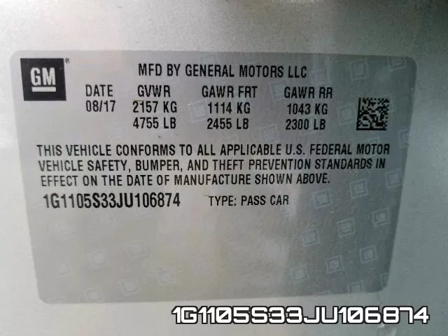 1G1105S33JU106874 фото 2