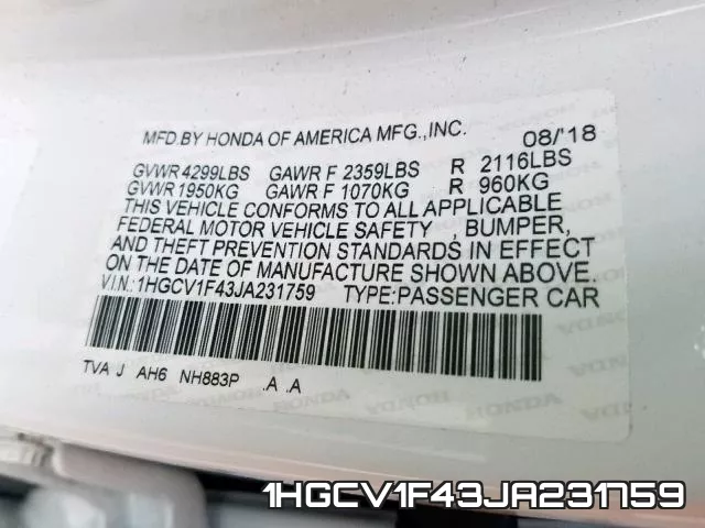 1HGCV1F43JA231759 фото 2