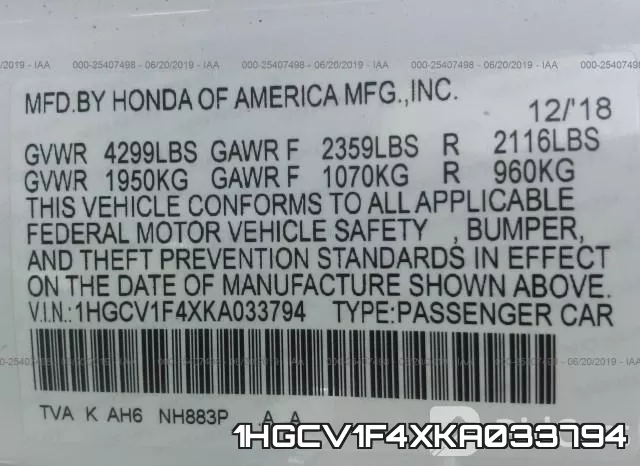 1HGCV1F4XKA033794 фото 9