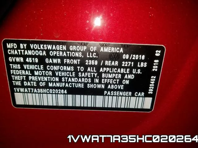 1VWAT7A35HC020264 фото 2
