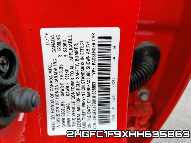 2HGFC1F9XHH635863 фото 2