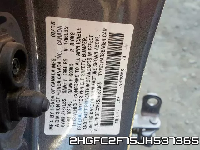 2HGFC2F75JH537365 фото 2