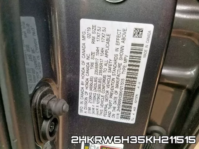 2HKRW6H35KH211515 фото 2