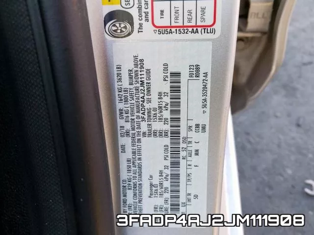 3FADP4AJ2JM111908 фото 2