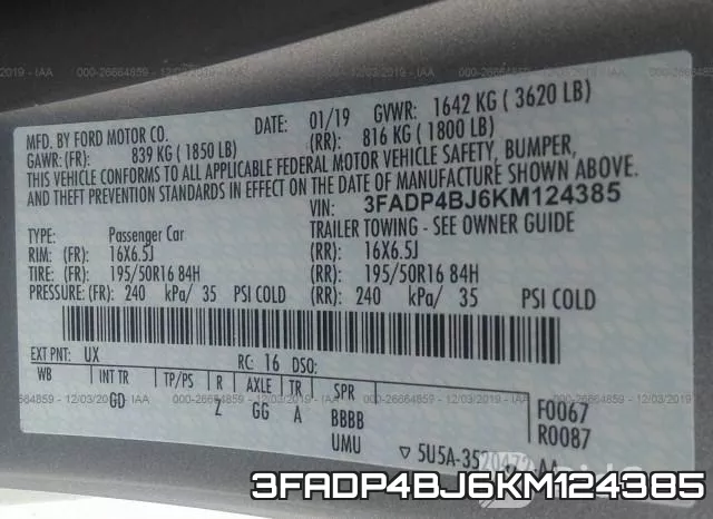 3FADP4BJ6KM124385 фото 10
