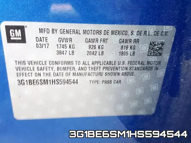 3G1BE6SM1HS594544 фото 2