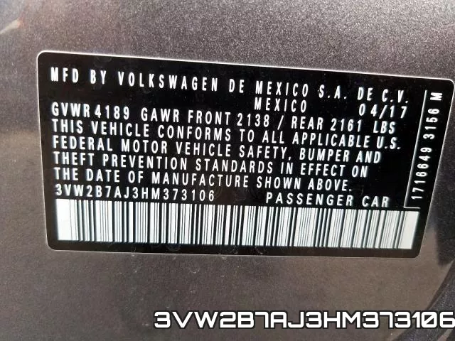 3VW2B7AJ3HM373106 фото 2