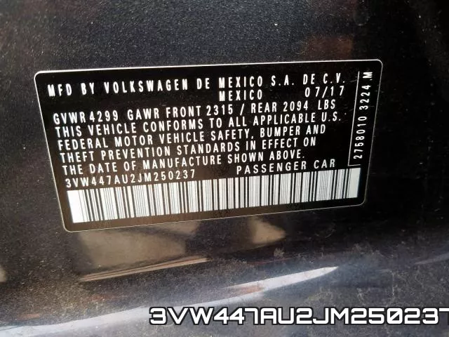 3VW447AU2JM250237 фото 2