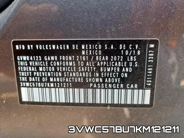 3VWC57BU7KM121211 фото 2